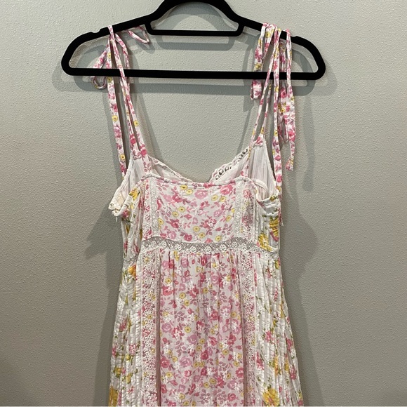 LoveShackFancy Corset Lace Midi Dress Eyelet Pink White Yellow 0 - Picture 11 of 12